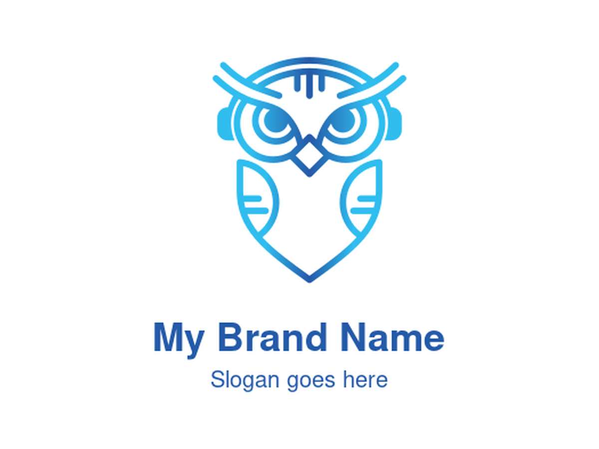 Gradient Blue Owl with Headphones Logo - Intelligent Symbol for Audio Learning, Music Education, Sound Technology, Podcasting, and Smart Tutoring Services